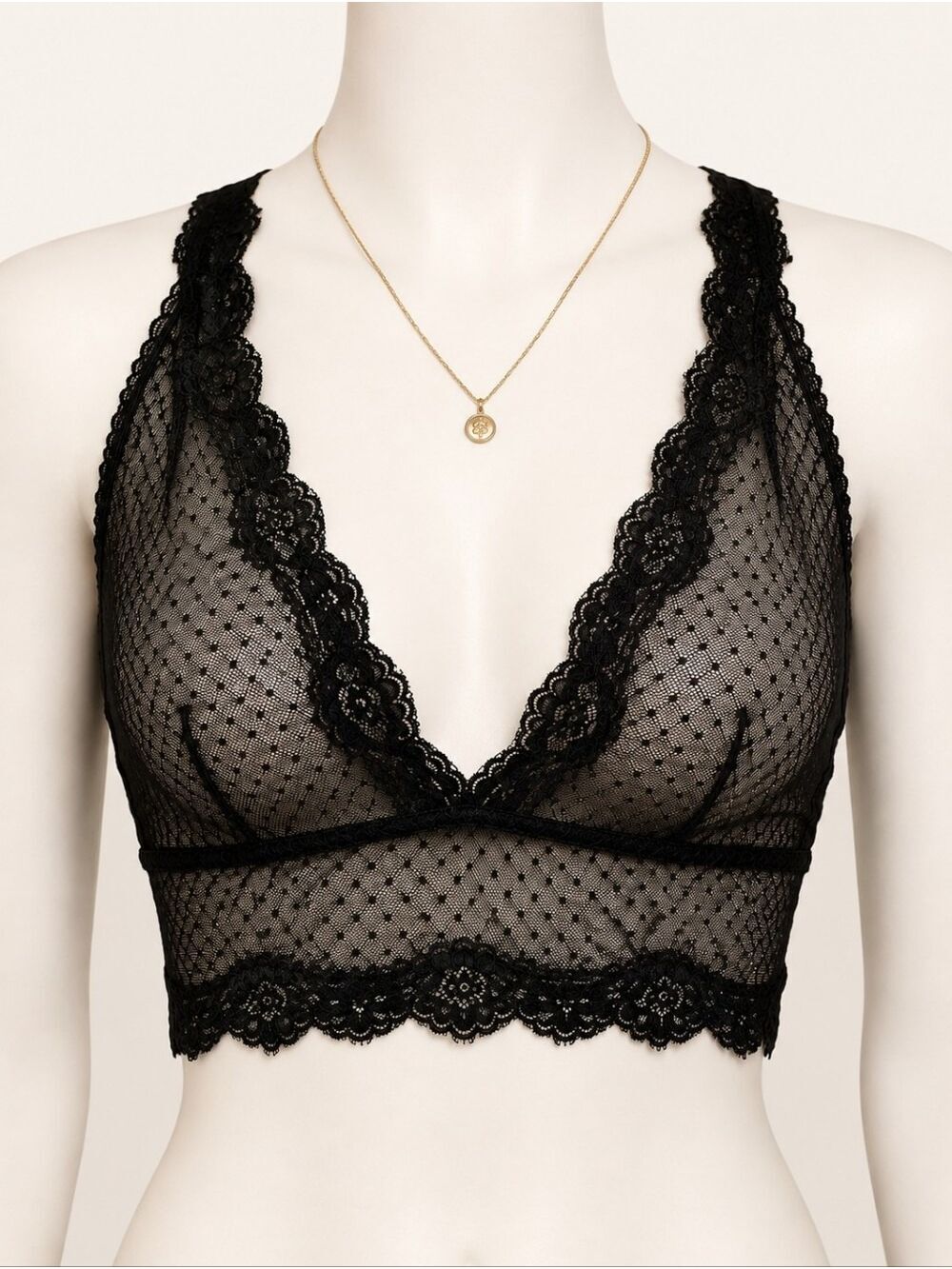 Free People Black Lace Longline Mesh Bralette XS NWT Dark Romance Coquette